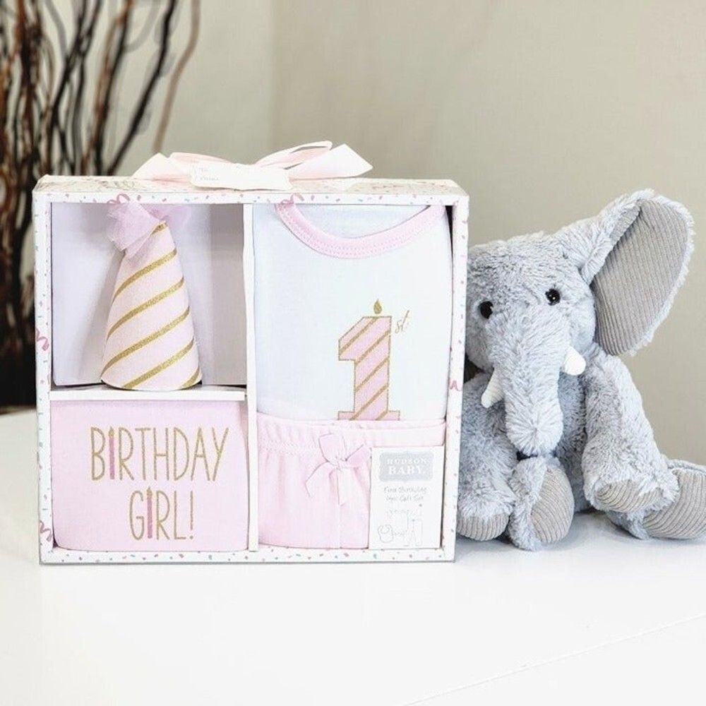 NEW! Girls HUDSON BABY First Birthday 4pc /BIRTHDAY GIRL/ Gift Set